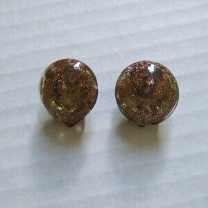 Lucite earrings vintage clip on round earrings copper sparkles made in Italy 60s